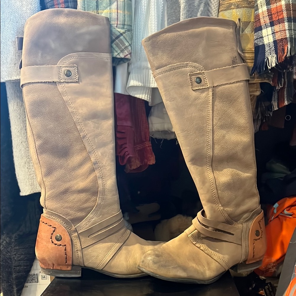 Tan and Brown Knee-High Boots